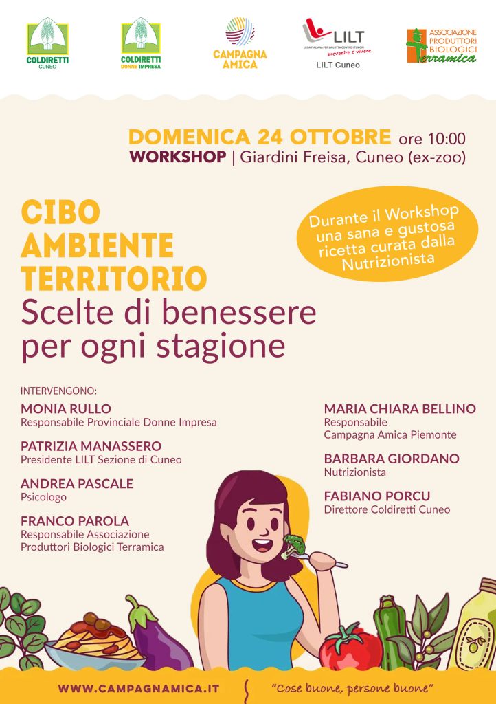 Domenica 24 ottobre a Cuneo workshop dedicato a stili di vita sani, alimentazione corretta e prevenzione.