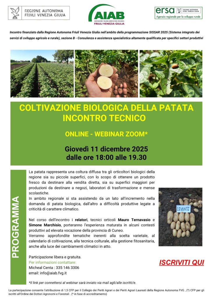 Incontro tecnico online sulla coltivazione biologica della patata